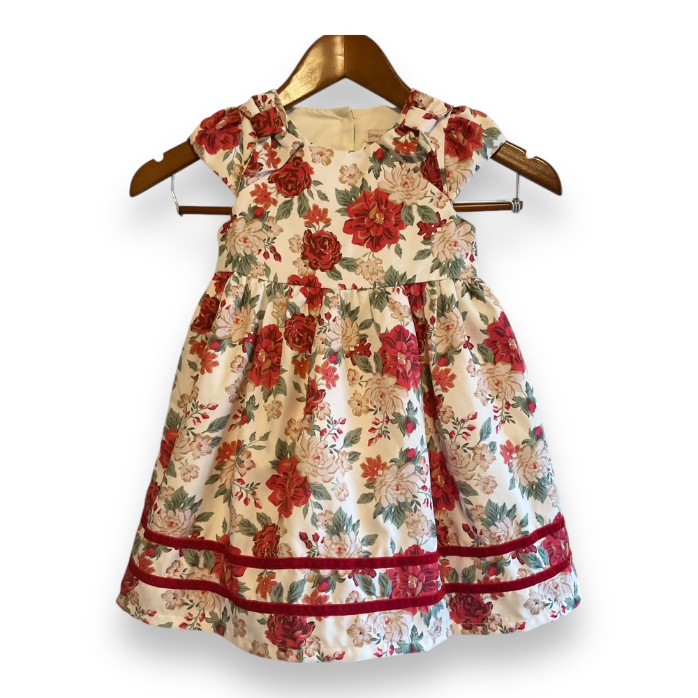 Catherine Malandrino Toddler Girls Floral Party Holiday Dress Velvet Trim 3T NWT